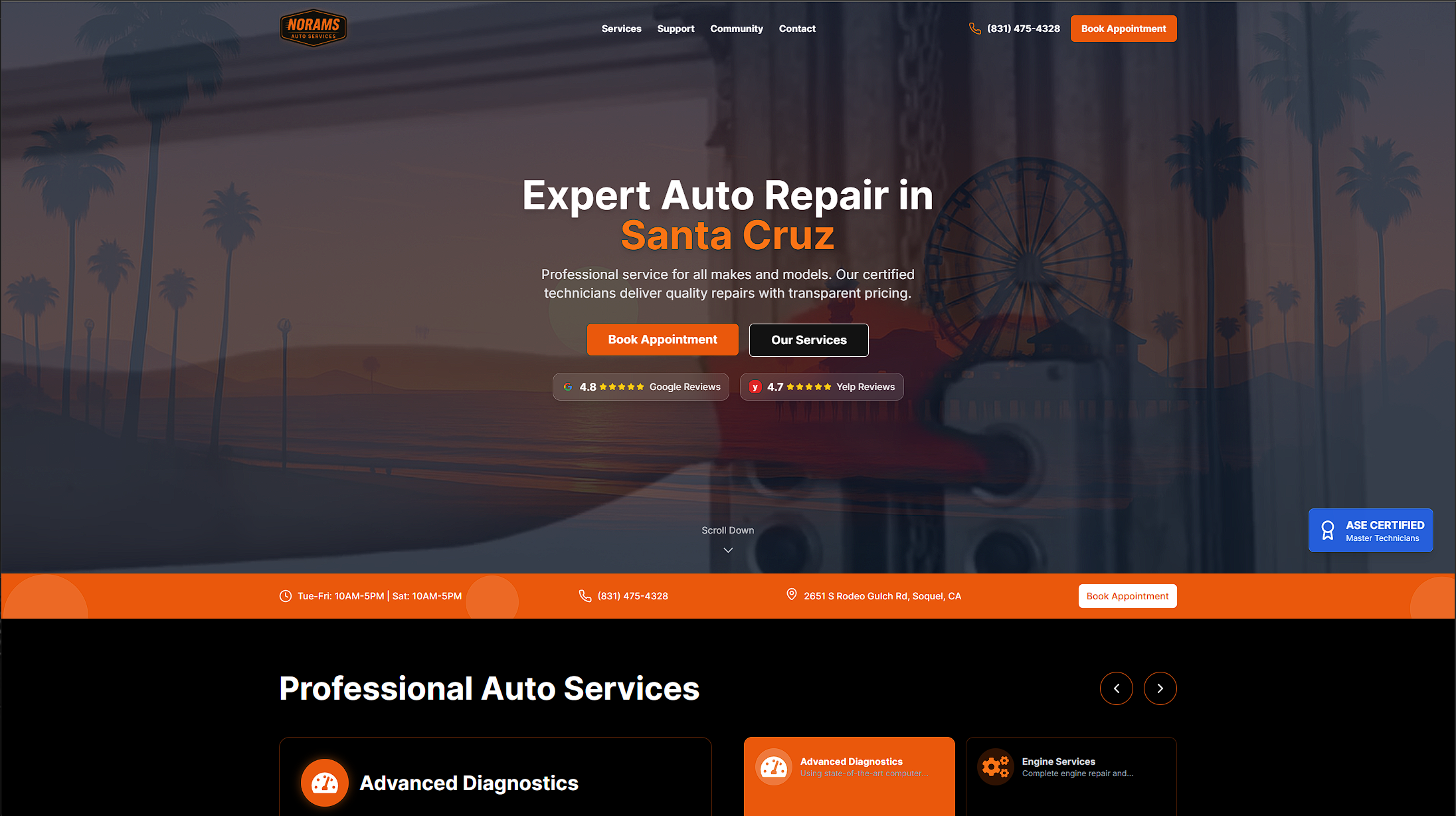 Noram's Auto website created by OnPoint Web Studio